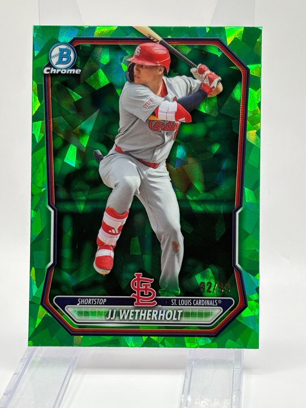 2026 Bowman Chrome JJ Wetherholt Green Sapphire Refractor 92/99 SP Cardinals